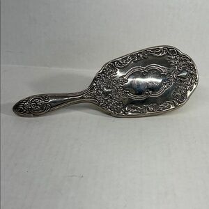 Ornate Silver Hand Mirror - Floral Scroll Design
